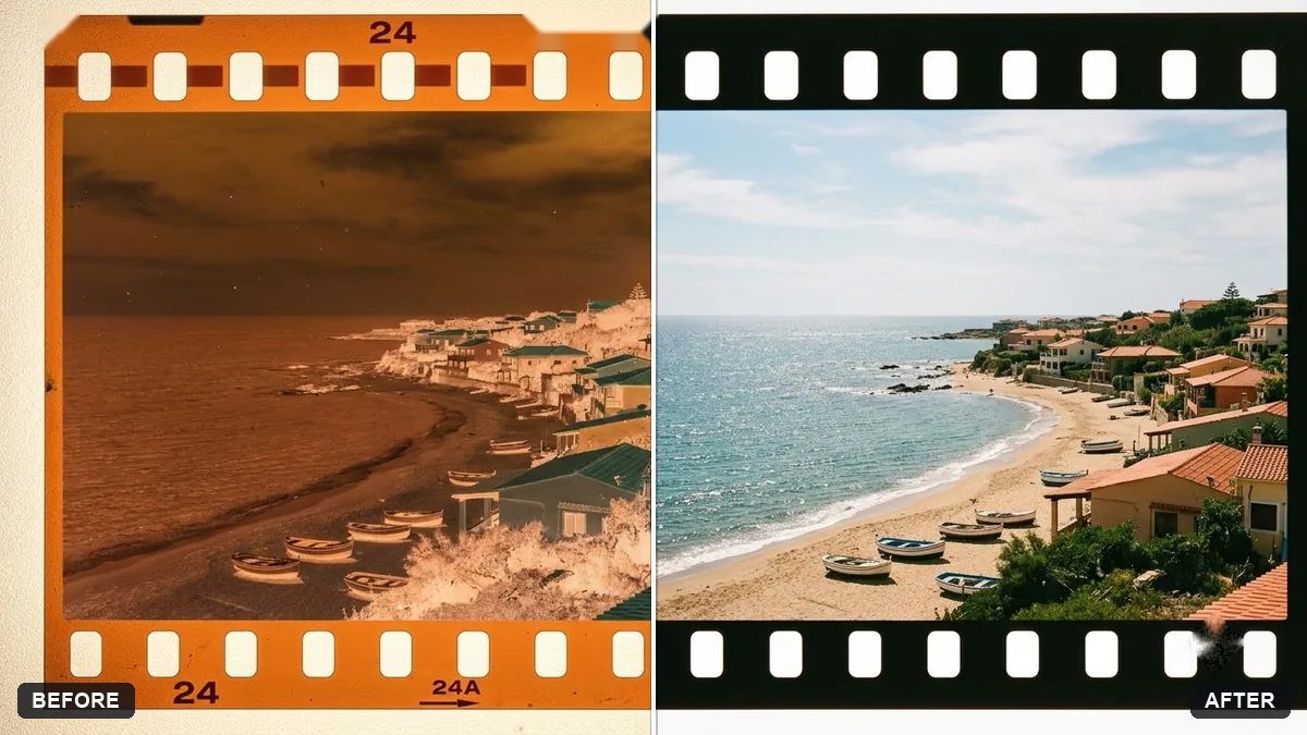 Before and after example: Convert a film negative to a positive