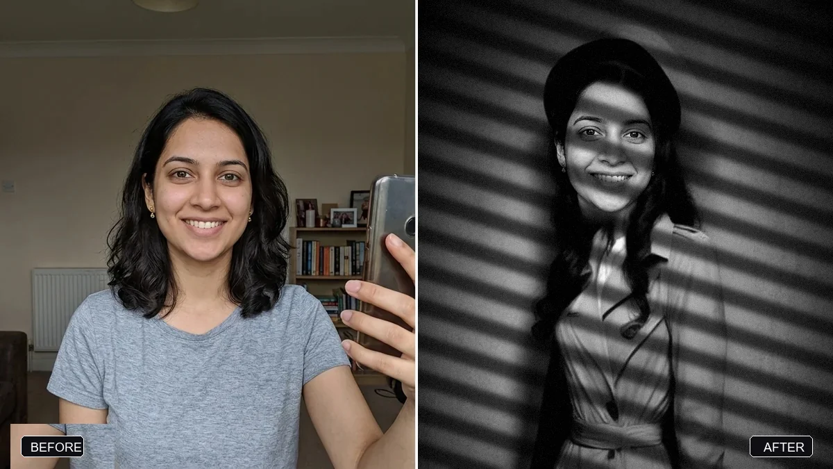 Before and after example: Film noir detective portrait