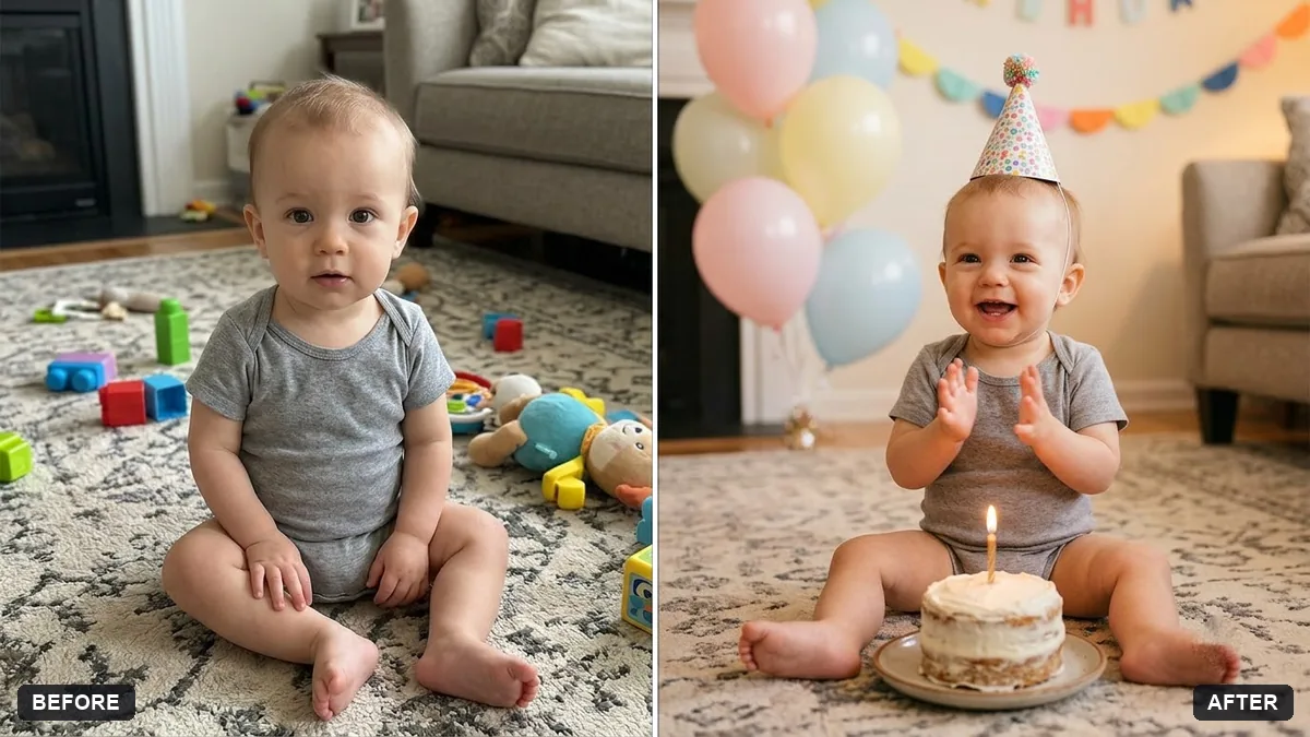 Before and after example: First birthday portrait
