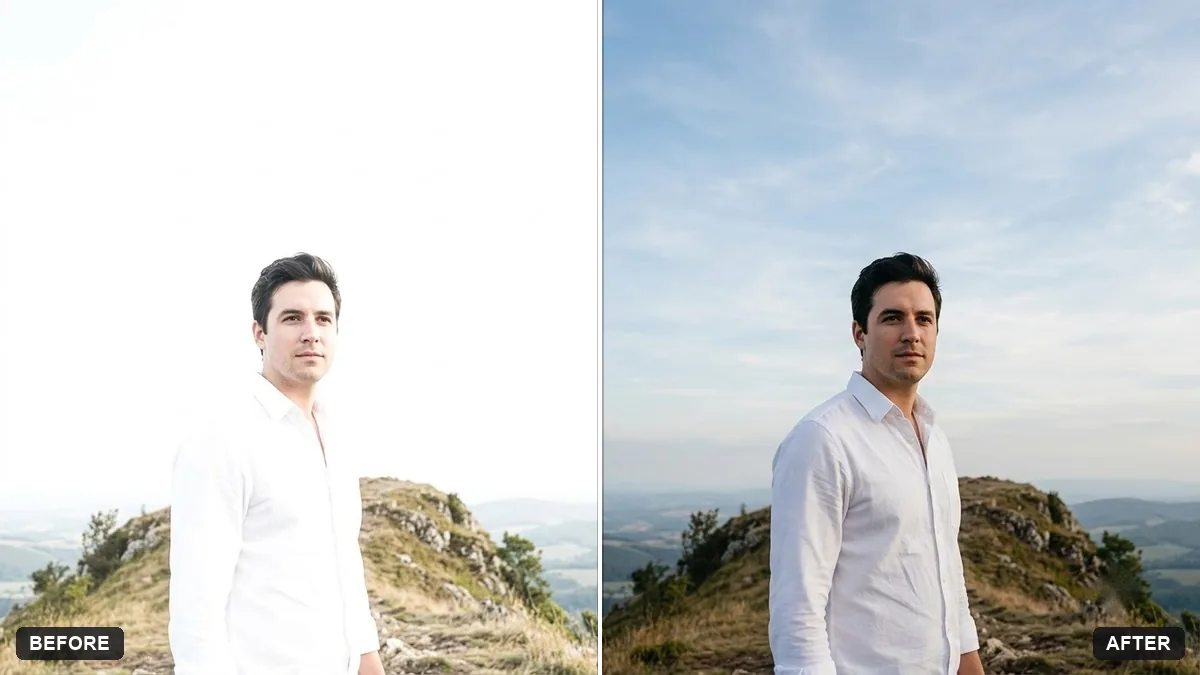 Before and after example: Recover blown-out highlights