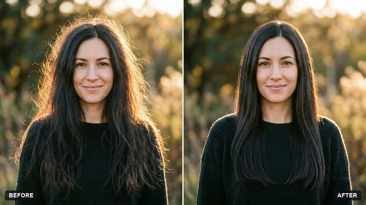 Before and after example: Smooth flyaway hair