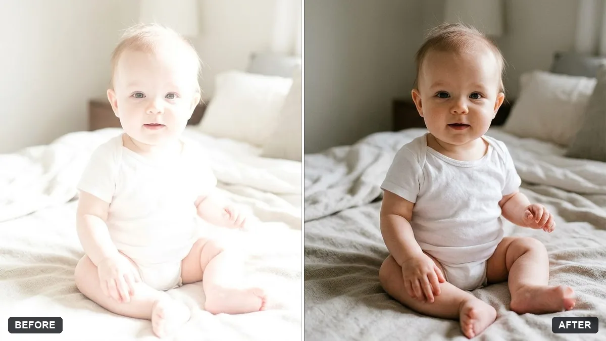 Before and after example: Fix an overexposed baby photo