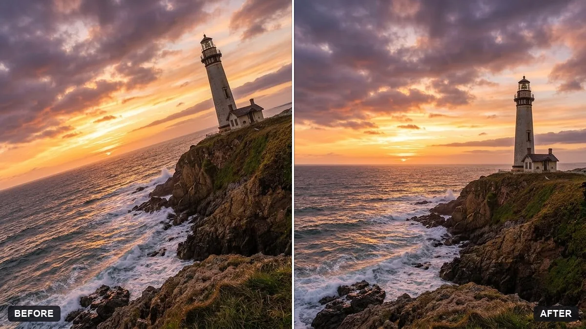 Before and after example: Straighten a tilted horizon