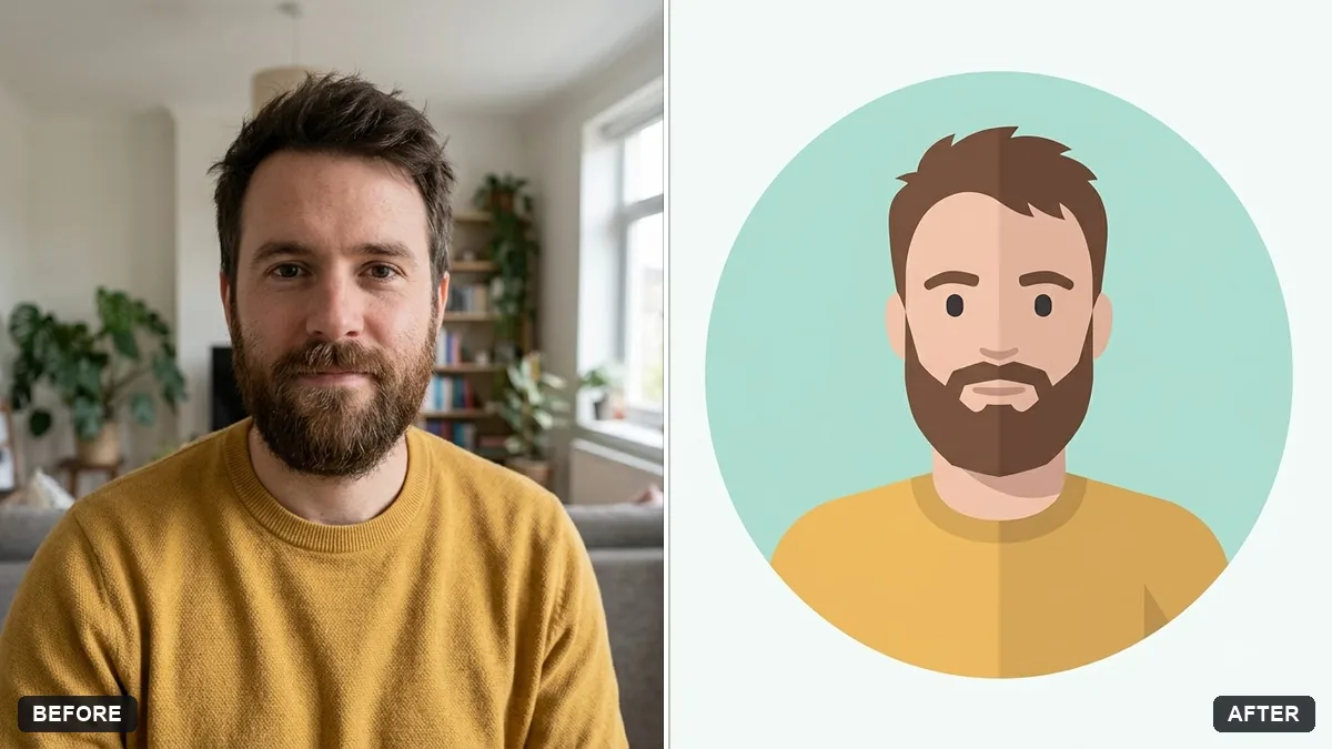 Before and after example: Flat vector illustrated avatar