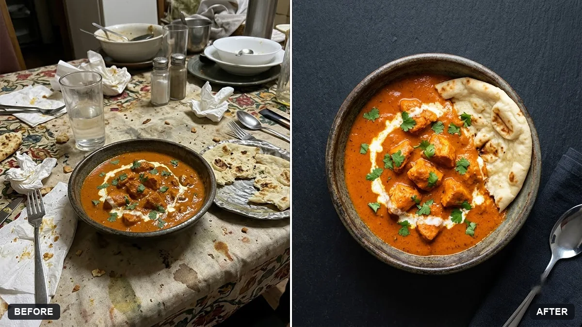 Before and after example: Menu photo for food delivery apps