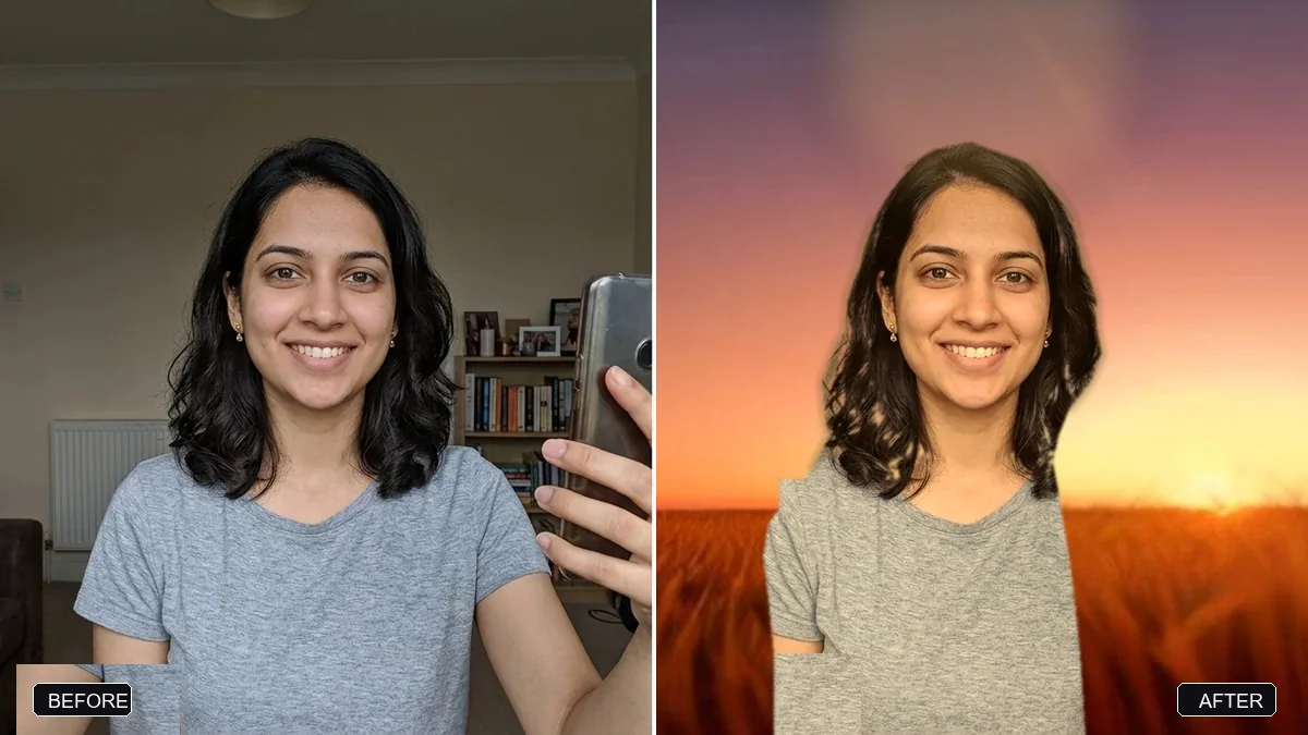 Before and after example: Golden wheat field portrait