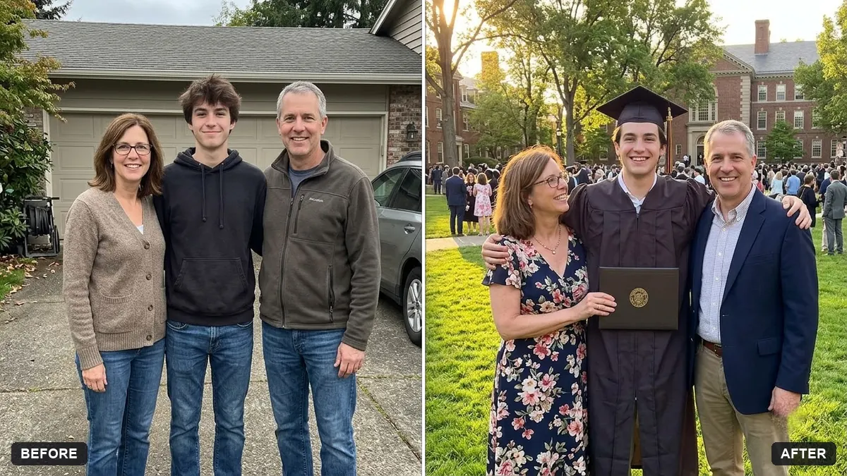 Before and after example: Graduate with family