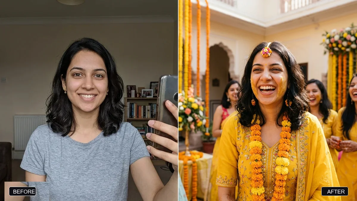 Before and after example: Haldi ceremony portrait