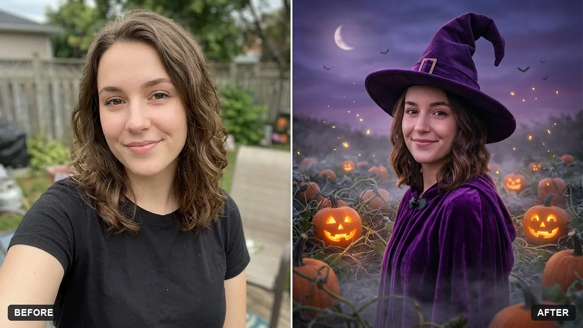 Before and after example: Halloween costume portrait