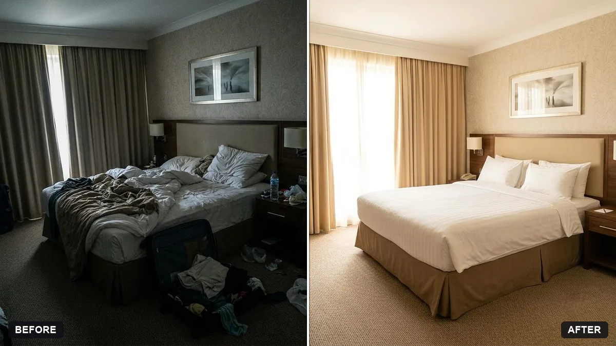 Before and after example: Hotel room photo for a listing
