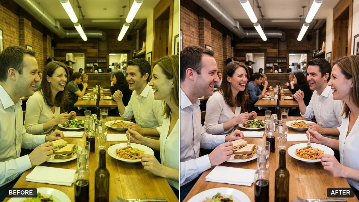 Before and after example: Fix yellow indoor lighting