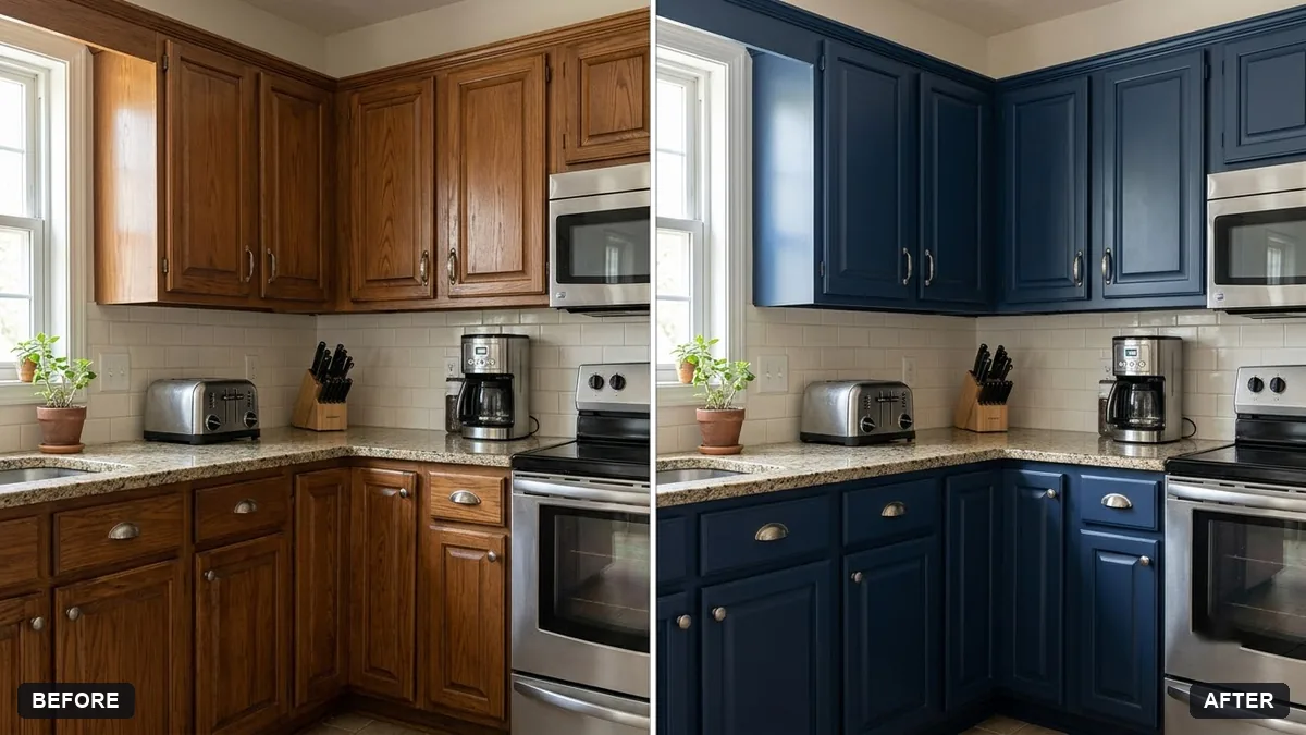 Before and after example: Preview a new kitchen cabinet colour