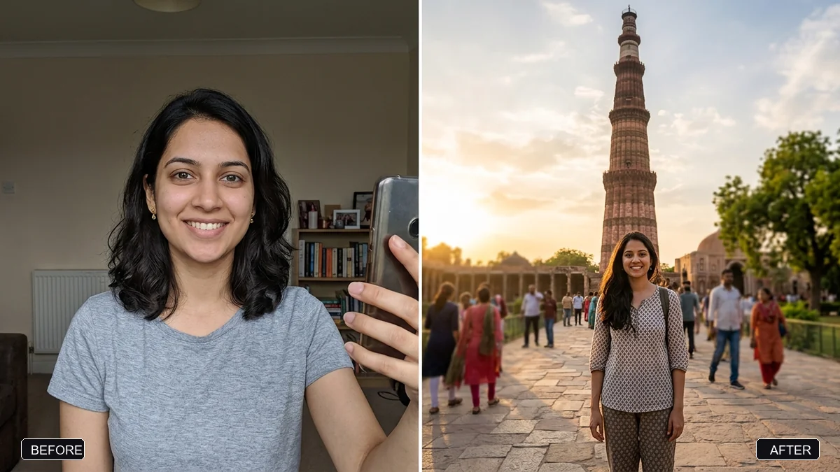 Before and after example: Travel photo at a famous landmark