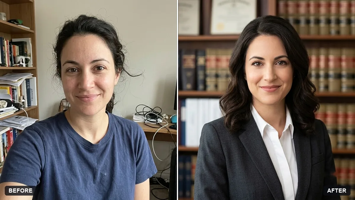 Before and after example: Confident lawyer headshot