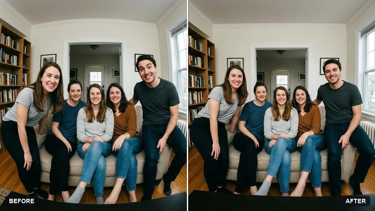 Before and after example: Fix wide-angle lens distortion