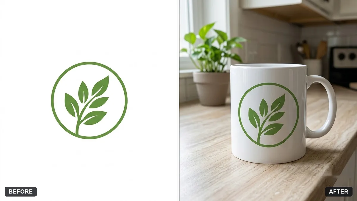 Before and after example: Logo on a ceramic mug mockup