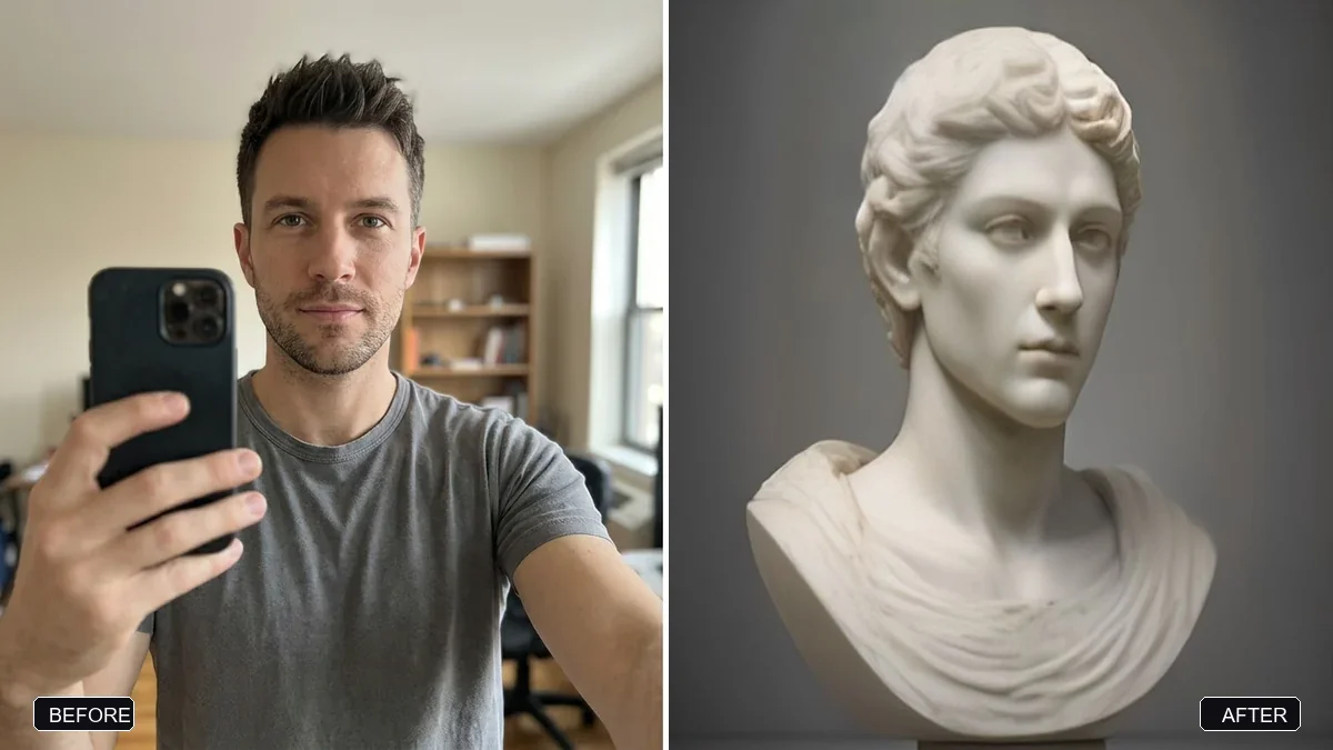Before and after example: Classical marble statue portrait