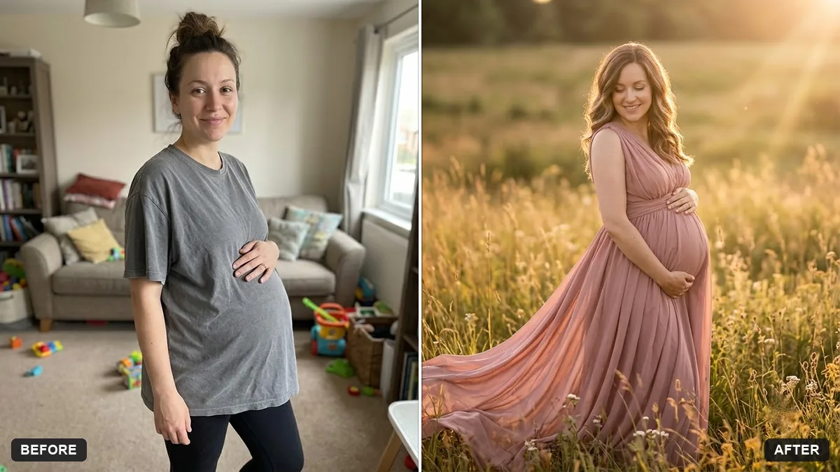 Before and after example: Soft maternity portrait