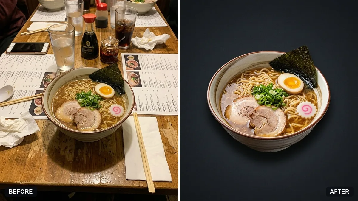 Before and after example: Clean dish cutout for menus