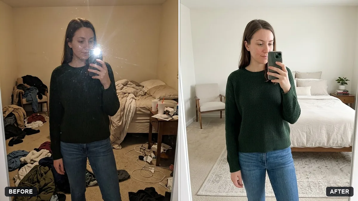 Before and after example: Clean mirror selfie