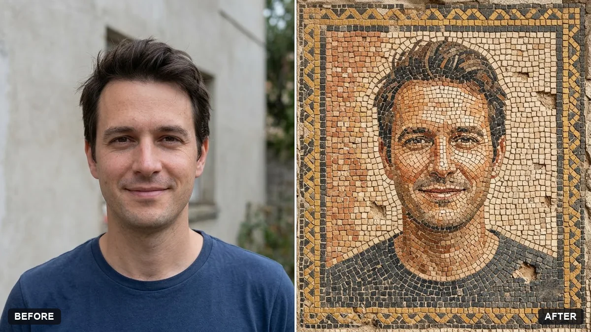 Before and after example: Mosaic tile portrait