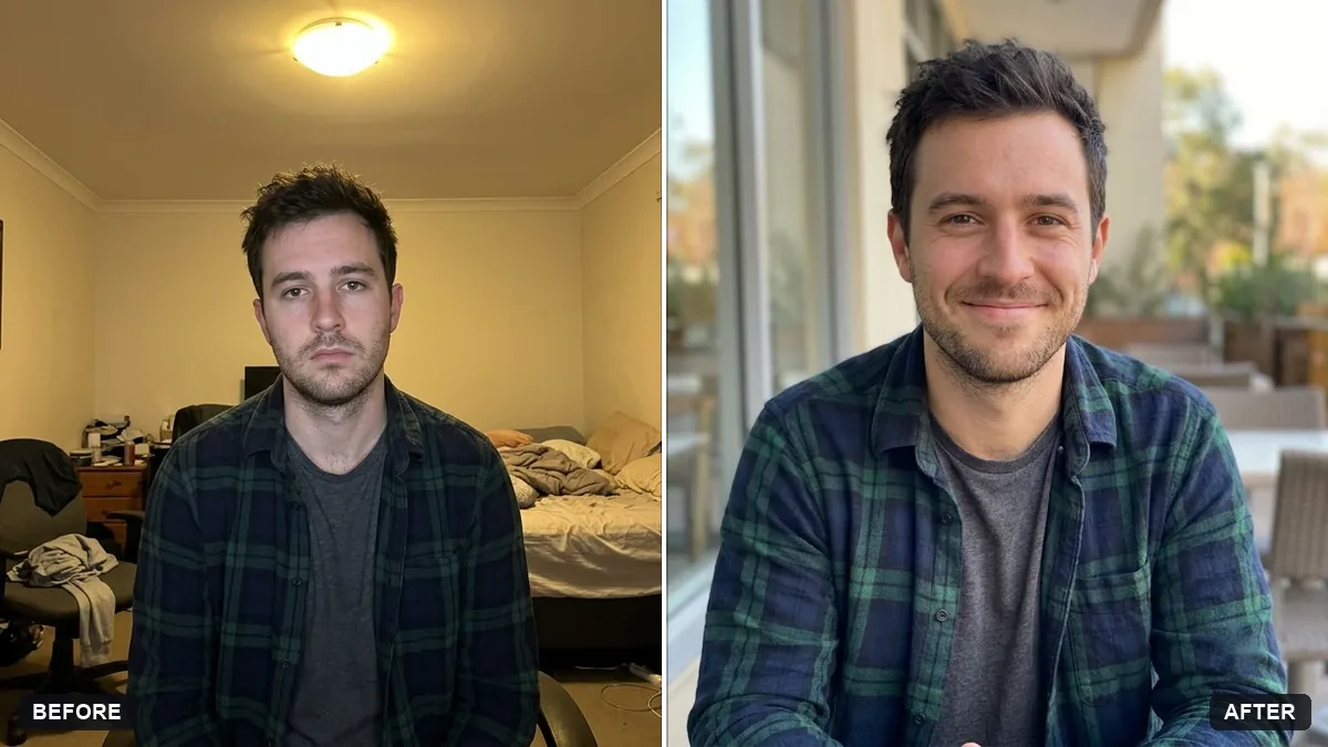 Before and after example: Natural, honest photo for a dating profile