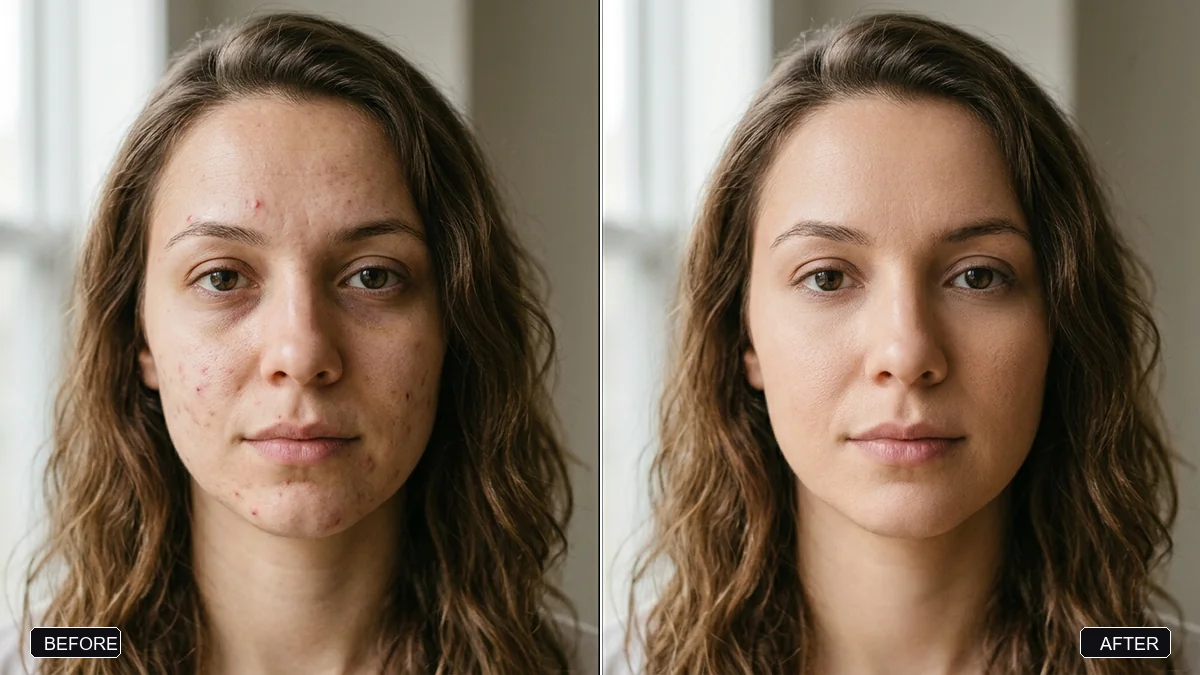 Before and after example: Natural skin retouch (no plastic look)