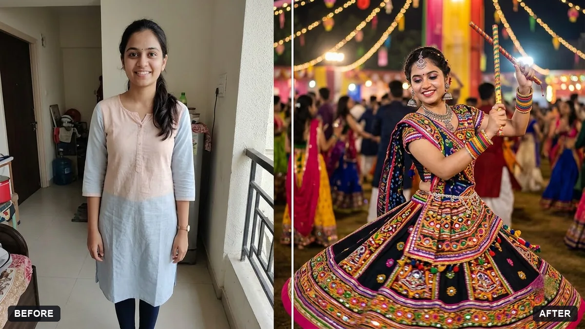 Before and after example: Navratri garba portrait