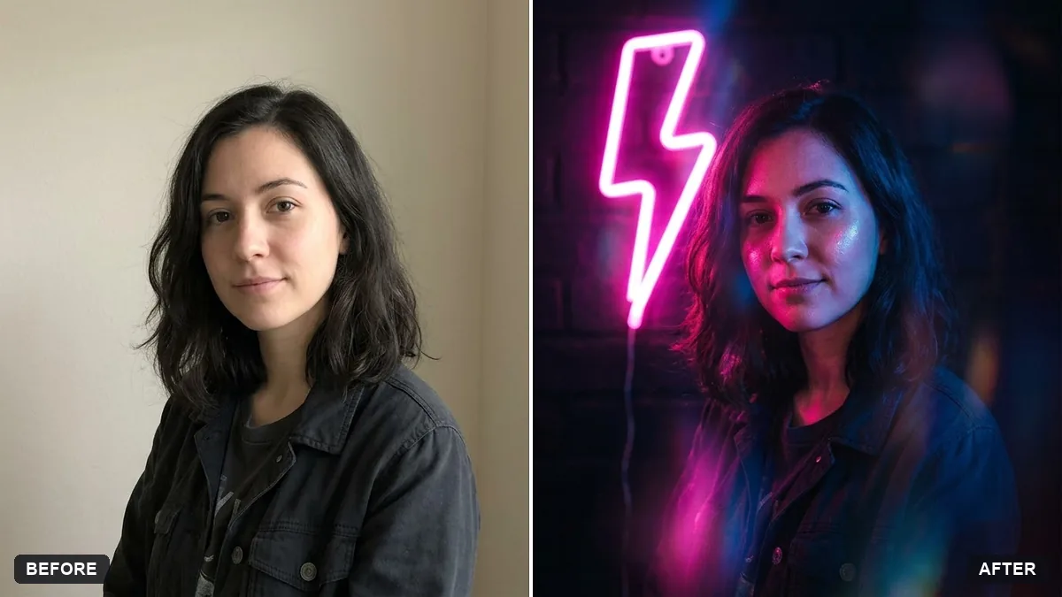 Before and after example: Neon sign portrait