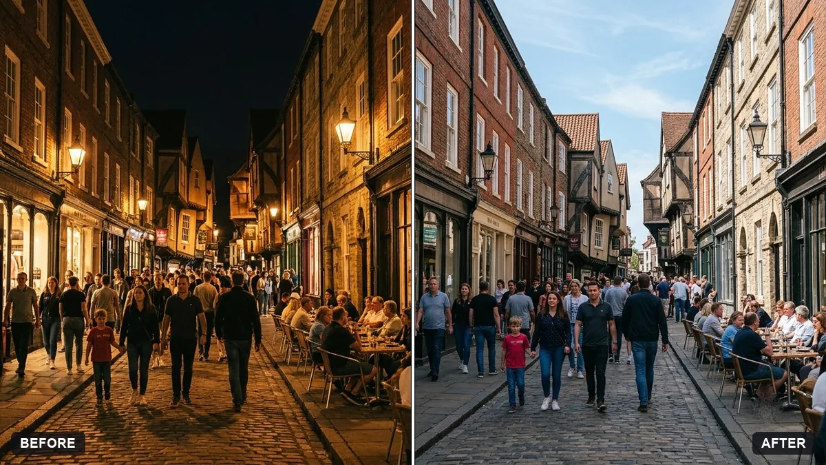 Before and after example: Turn a night scene into daytime
