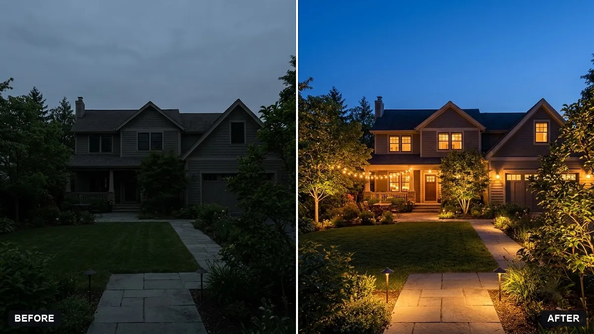 Before and after example: Preview outdoor evening lighting