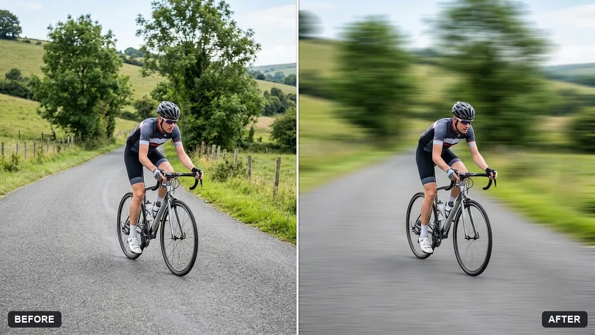 Before and after example: Panning motion blur effect