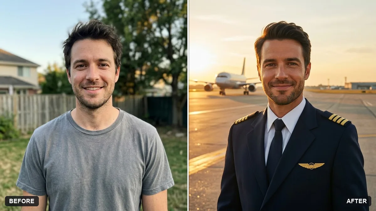 Before and after example: Airline pilot portrait