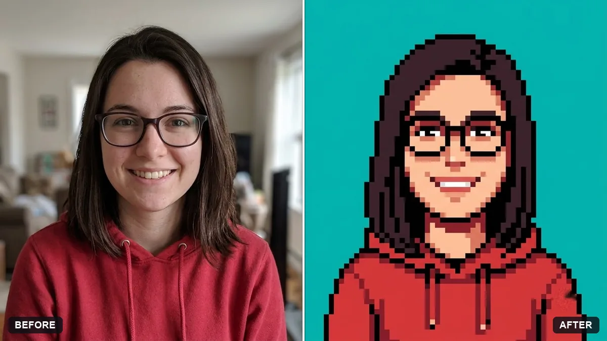 Before and after example: Pixel art avatar