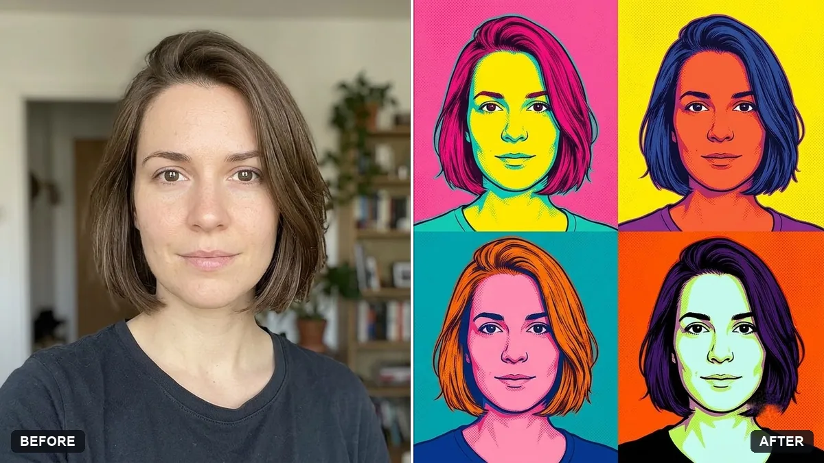 Before and after example: Pop art screen-print portrait