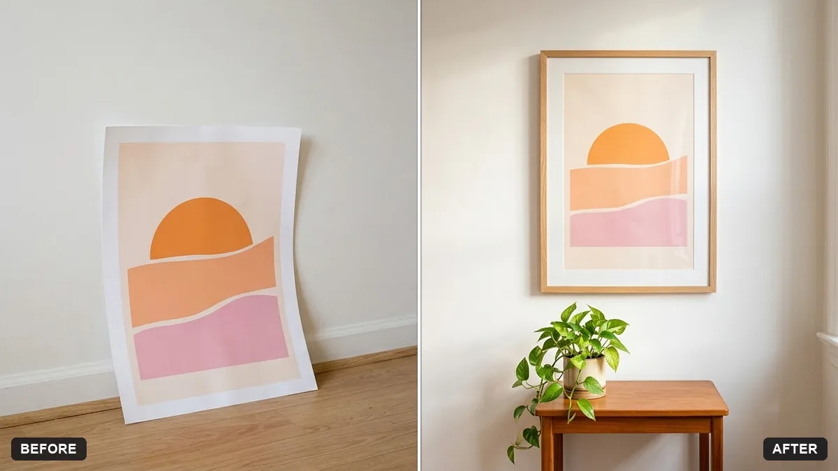 Before and after example: Poster in a frame mockup