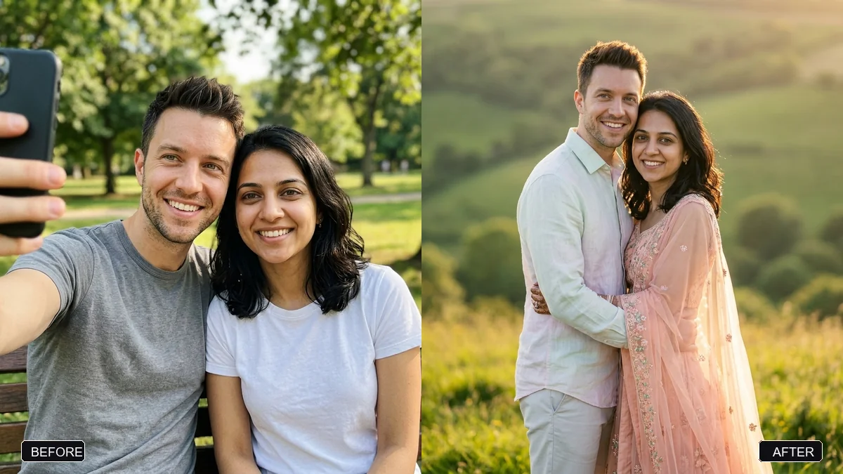 Before and after example: Pre-wedding scene for a couple