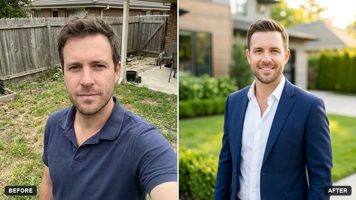 Before and after example: Real estate agent portrait