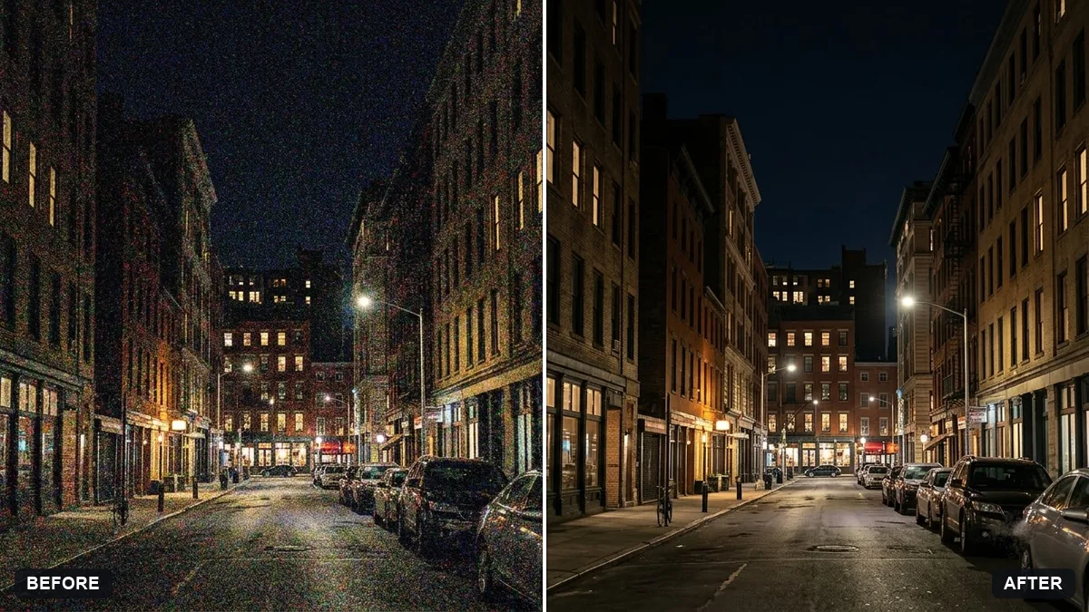 Before and after example: Reduce noise in a high-ISO photo