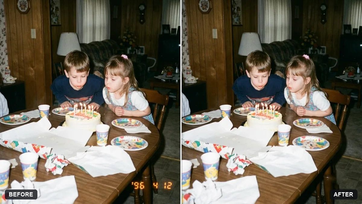 Before and after example: Remove the orange date stamp from a scan
