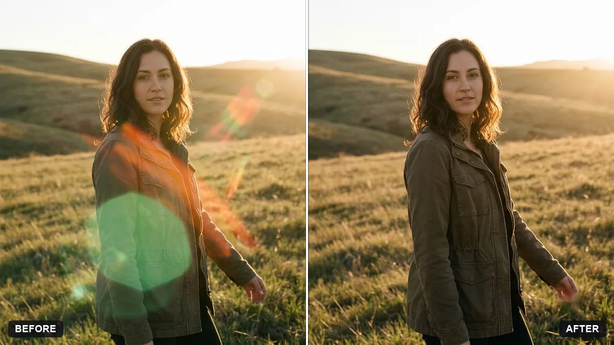 Before and after example: Remove unwanted lens flare