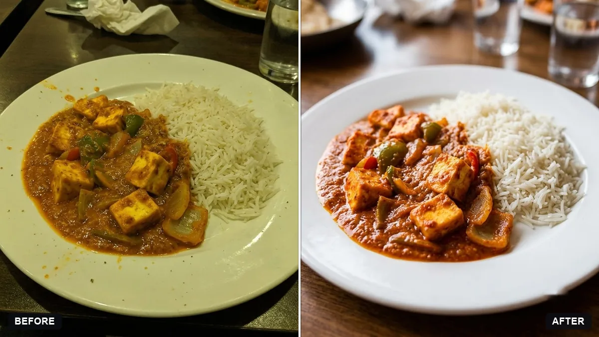 Before and after example: Make a restaurant dish photo look delicious