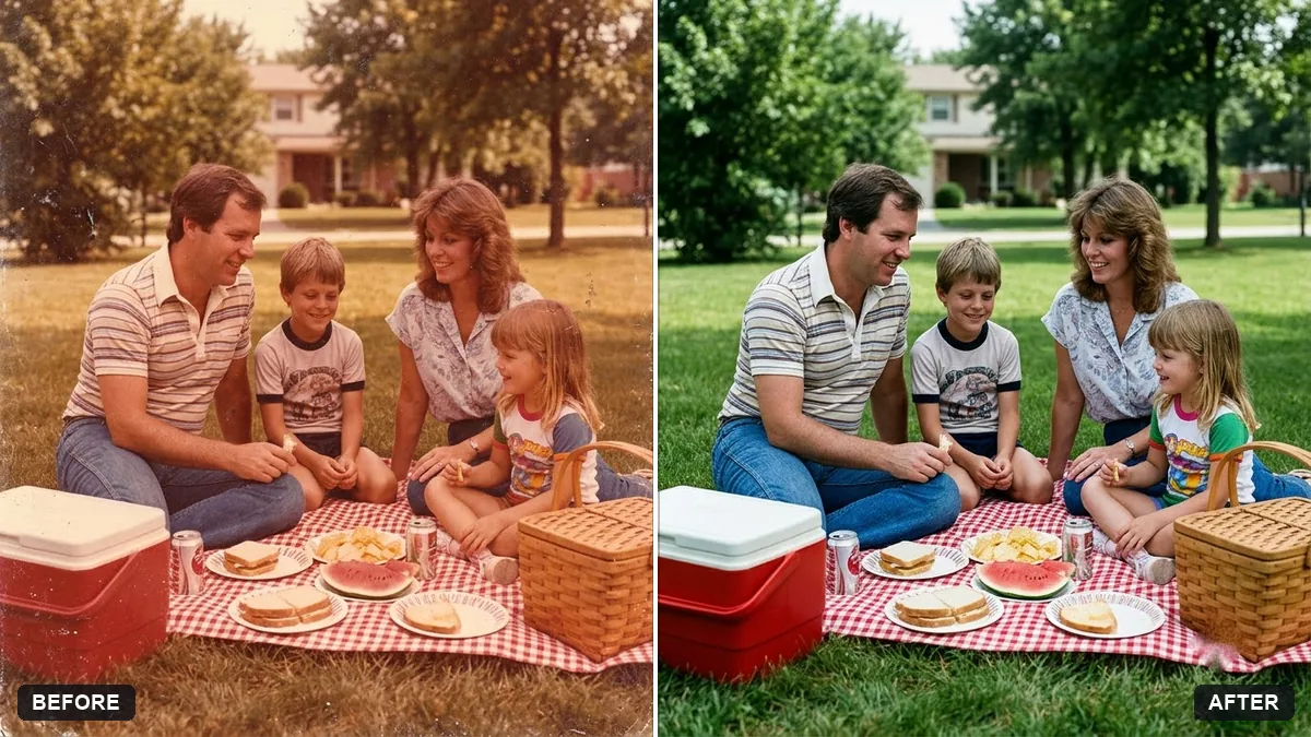 Before and after example: Restore a faded colour print