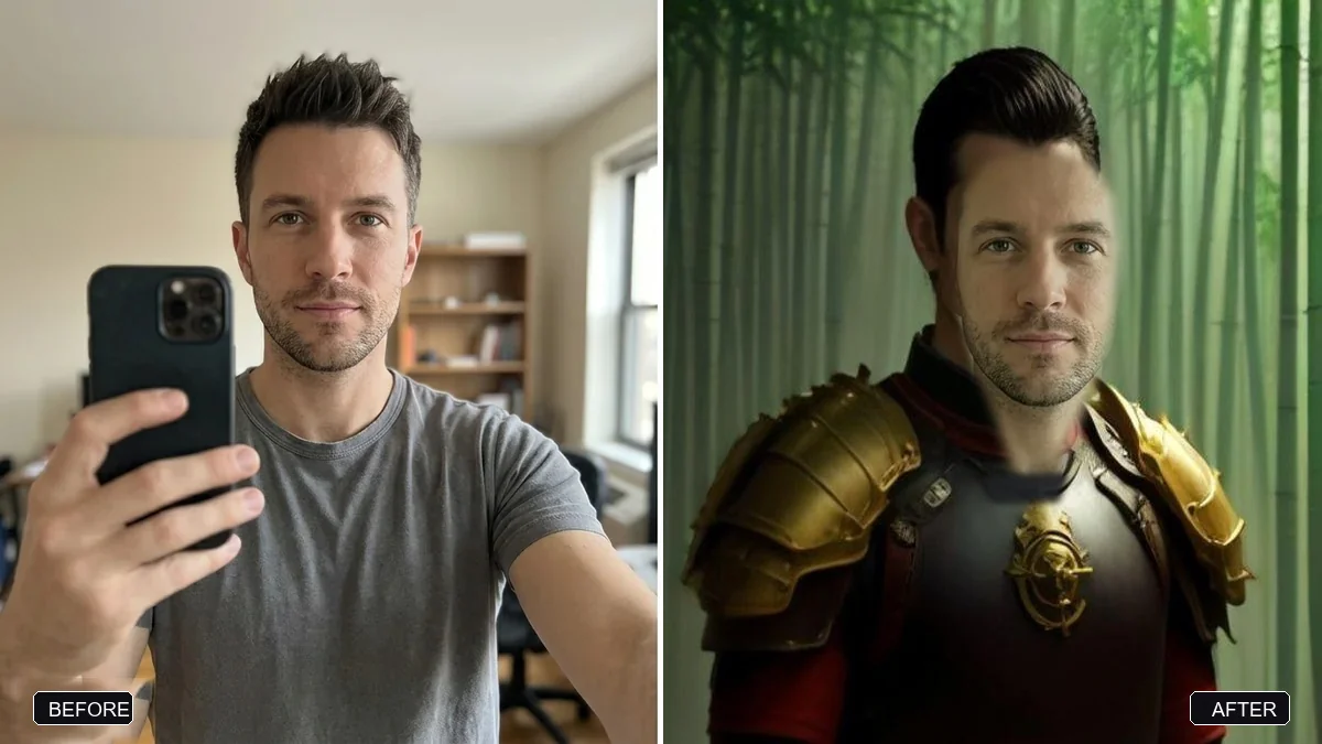Before and after example: Samurai warrior portrait