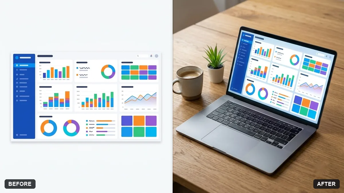 Before and after example: Screenshot on a laptop mockup