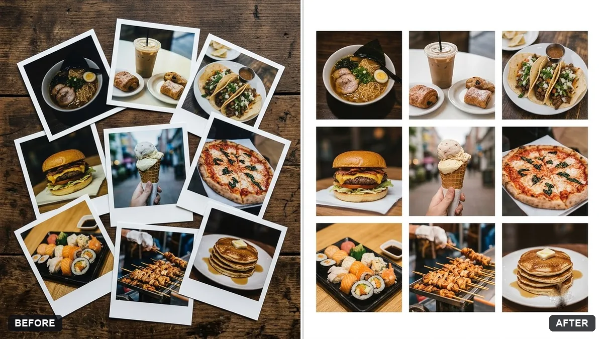 Before and after example: Photo collage grid for social posts