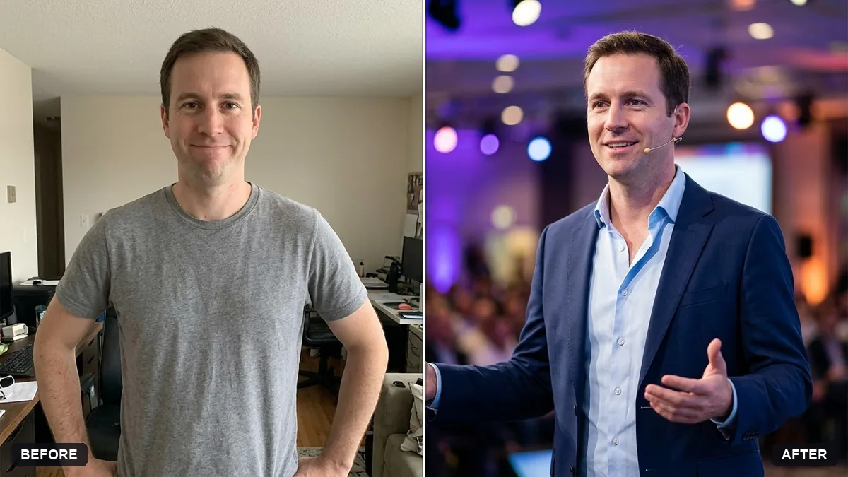 Before and after example: Speaker photo for a conference page