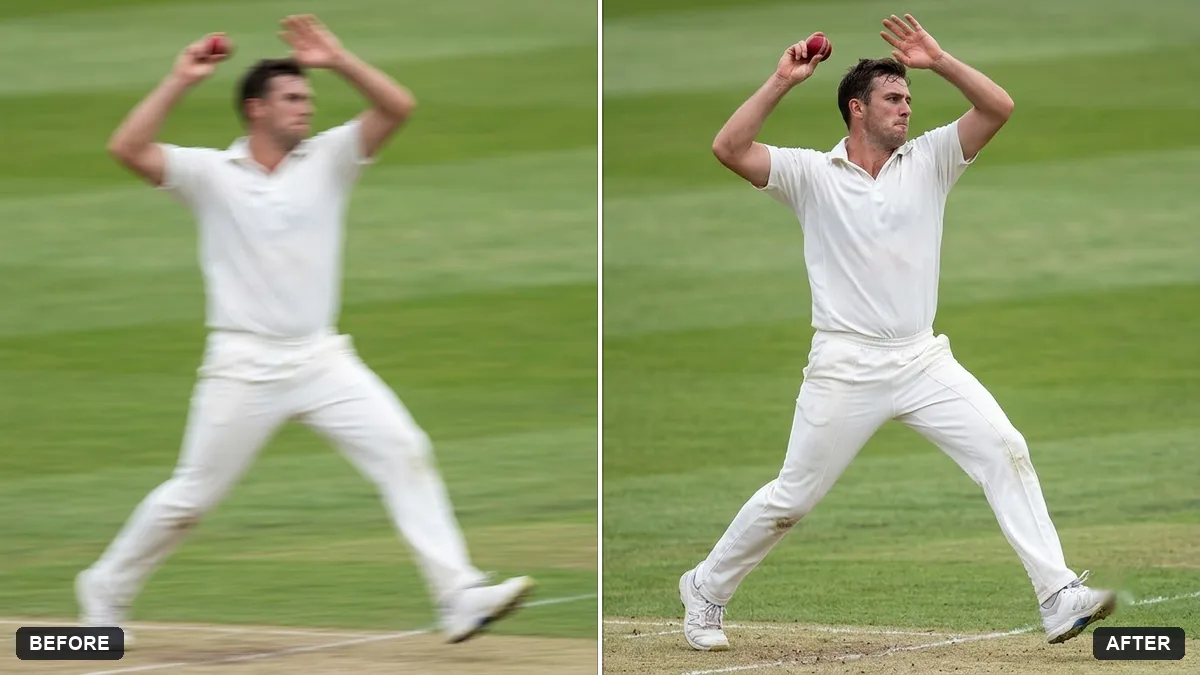 Before and after example: Sharpen a blurry sports action shot