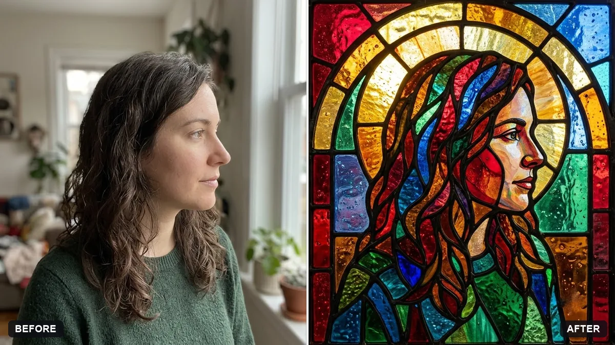 Before and after example: Stained glass portrait