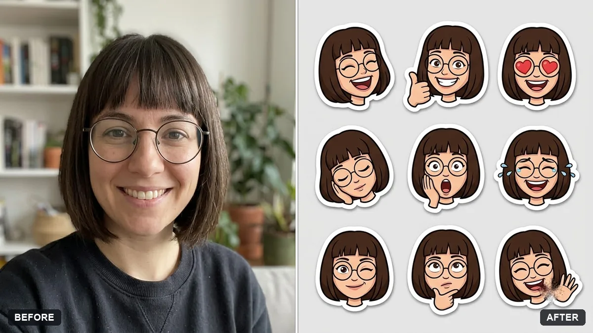 Before and after example: Personal sticker pack of yourself